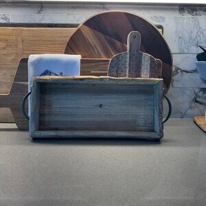 Rustic Farmhouse Wooden Serving Tray w/ Black Metal Handles